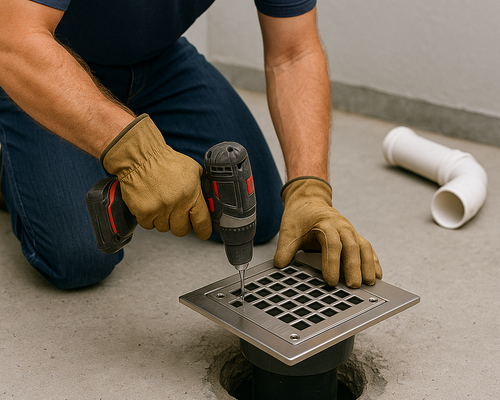 Drain installation Encino CA plumber working