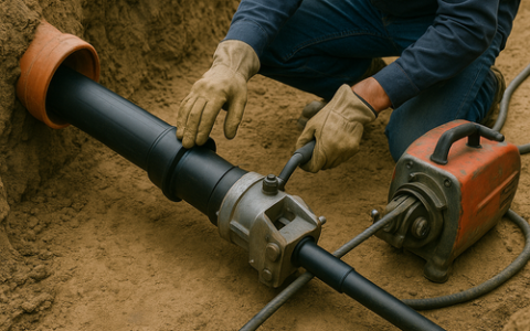Sewer line repair Encino CA plumber working